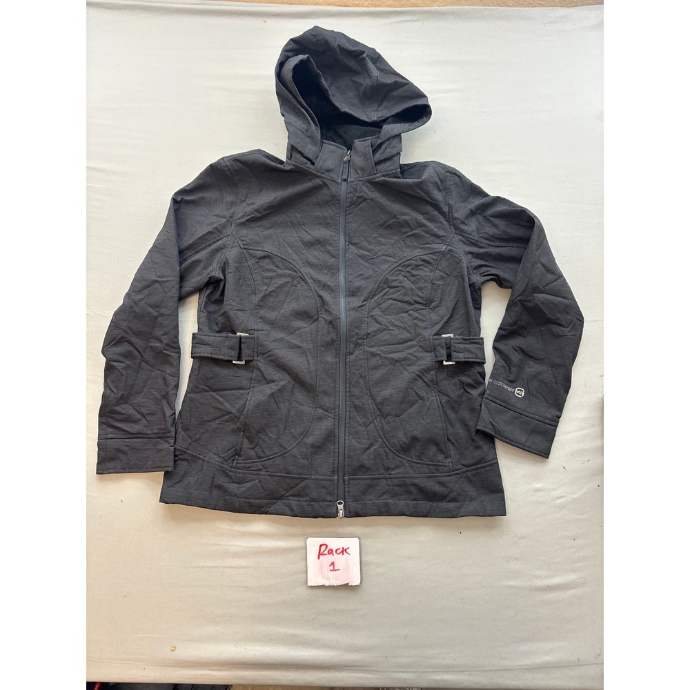 Free Country Womens Large Gray Faux Fur Lined Softshell Hooded Jacket Full Zip